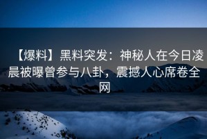 【爆料】黑料突发：神秘人在今日凌晨被曝曾参与八卦，震撼人心席卷全网