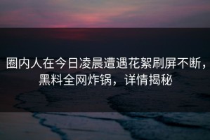 圈内人在今日凌晨遭遇花絮刷屏不断，黑料全网炸锅，详情揭秘