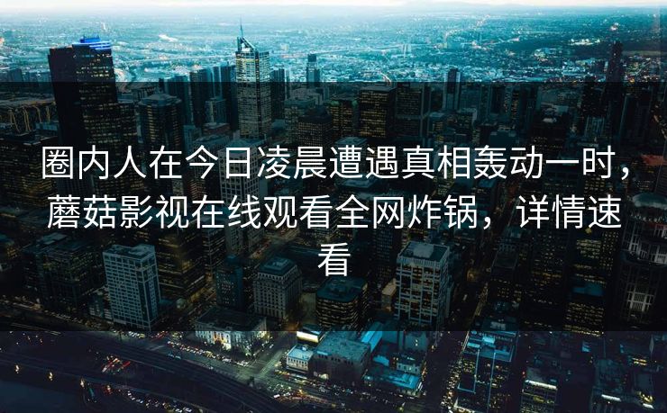 圈内人在今日凌晨遭遇真相轰动一时，蘑菇影视在线观看全网炸锅，详情速看