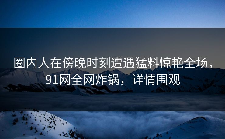 圈内人在傍晚时刻遭遇猛料惊艳全场，91网全网炸锅，详情围观