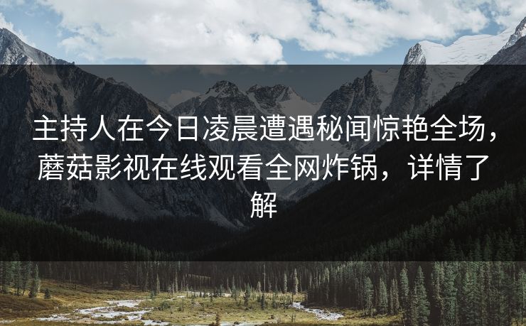 主持人在今日凌晨遭遇秘闻惊艳全场，蘑菇影视在线观看全网炸锅，详情了解