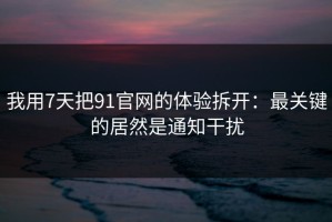 我用7天把91官网的体验拆开：最关键的居然是通知干扰